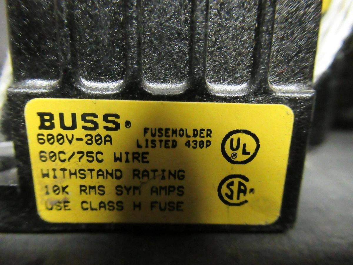 Used (2) BUSSMANN FUSE HOLDER H60030-2CR FOR 30 AMP 600 V CLASS M FUSES **WARRANTY**