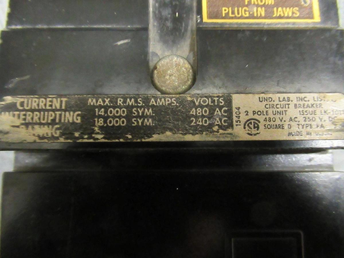 Used SQUARE D I LINE BREAKER FA2420AC 20A 480VAC W/ LUGS **WARRANTY INCLUDED**