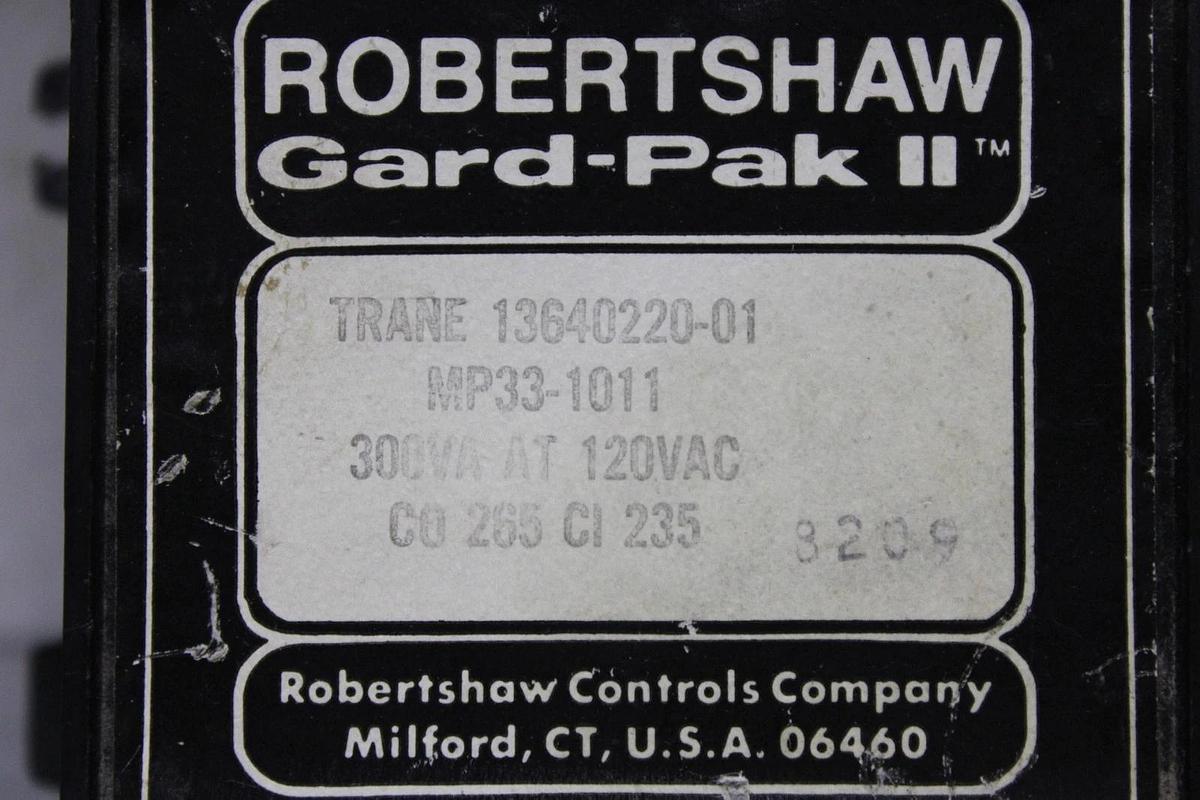 Used ROBERT SHAW GARD-PAK II 13640220-01 MP33-1011 300 VA @ 120 VAC MOTOR PROTECTOR