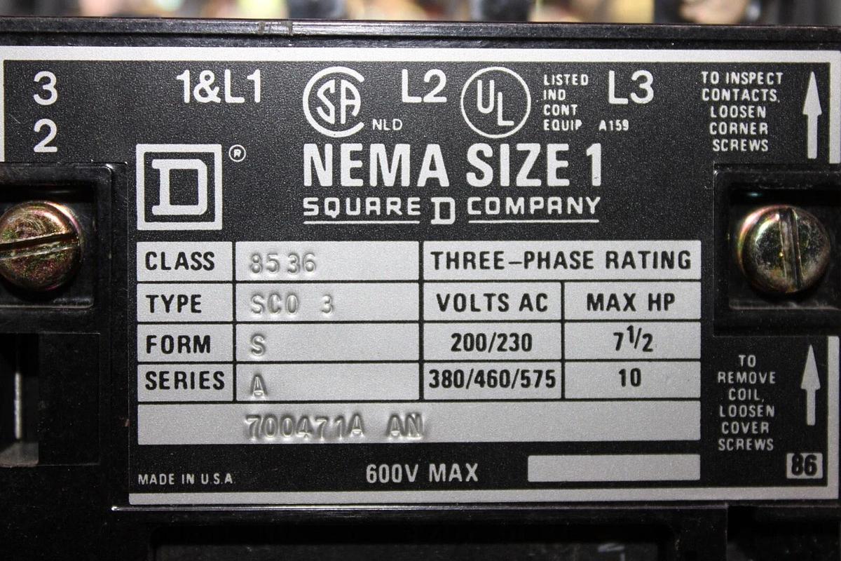 Used SQUARE D MOTOR CONTROL BUCKET MCC 8998-NC-403 NEMA 1 12" W/ 8536-SCO-3