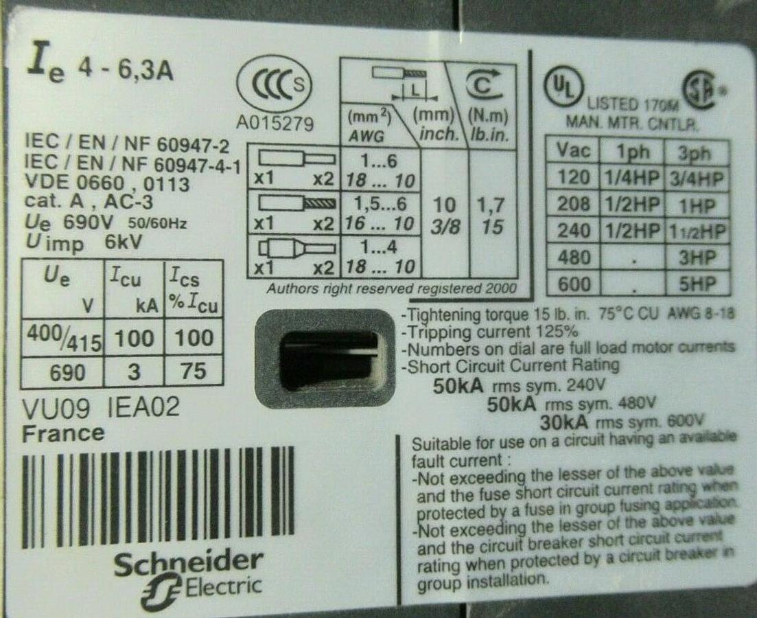 Used TELEMECANIQUE CONTACTOR LC1D09 600 VAC 25 AMP W/ GV2ME10 MANUAL MOTOR START