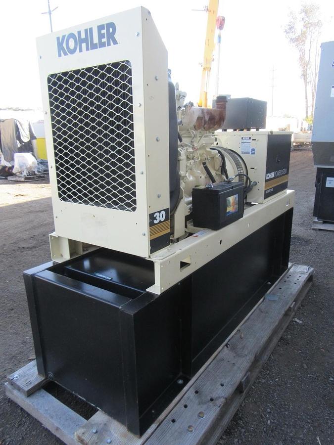 Used 30KW DIESEL GENERATOR KOHLER 120/240 V JOHN DEERE 12-LEAD RECONNECTABLE 33 KW