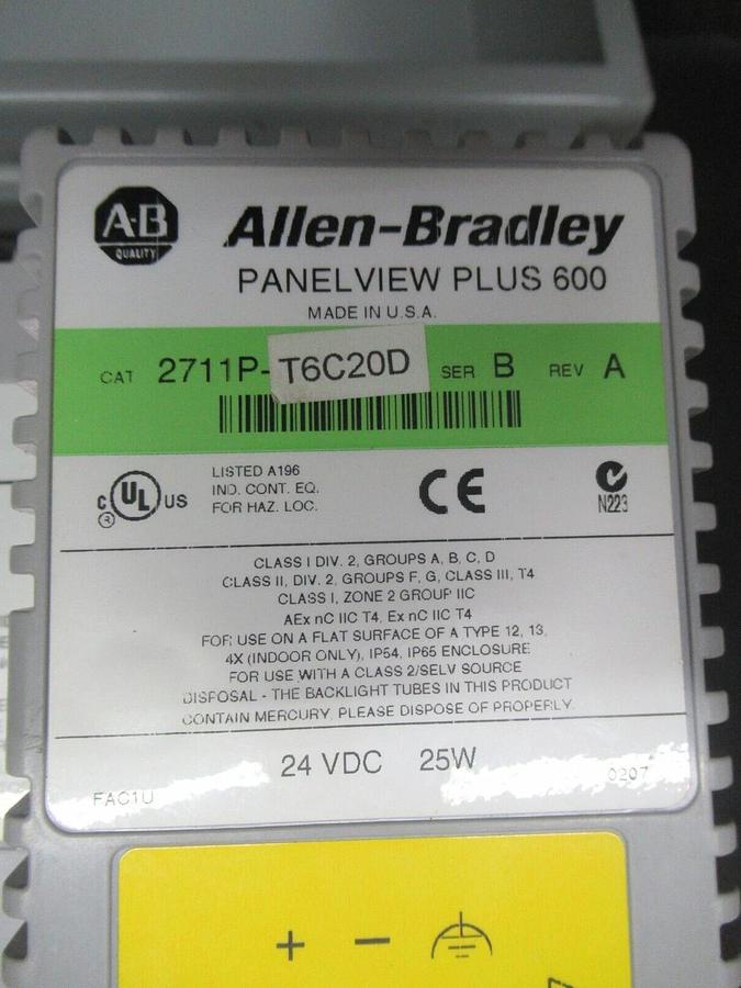 Used ALLEN-BRADLEY PANELVIEW-PLUS-600 2711P-T6C20D SER. B REV. A *ENCLOSURE*