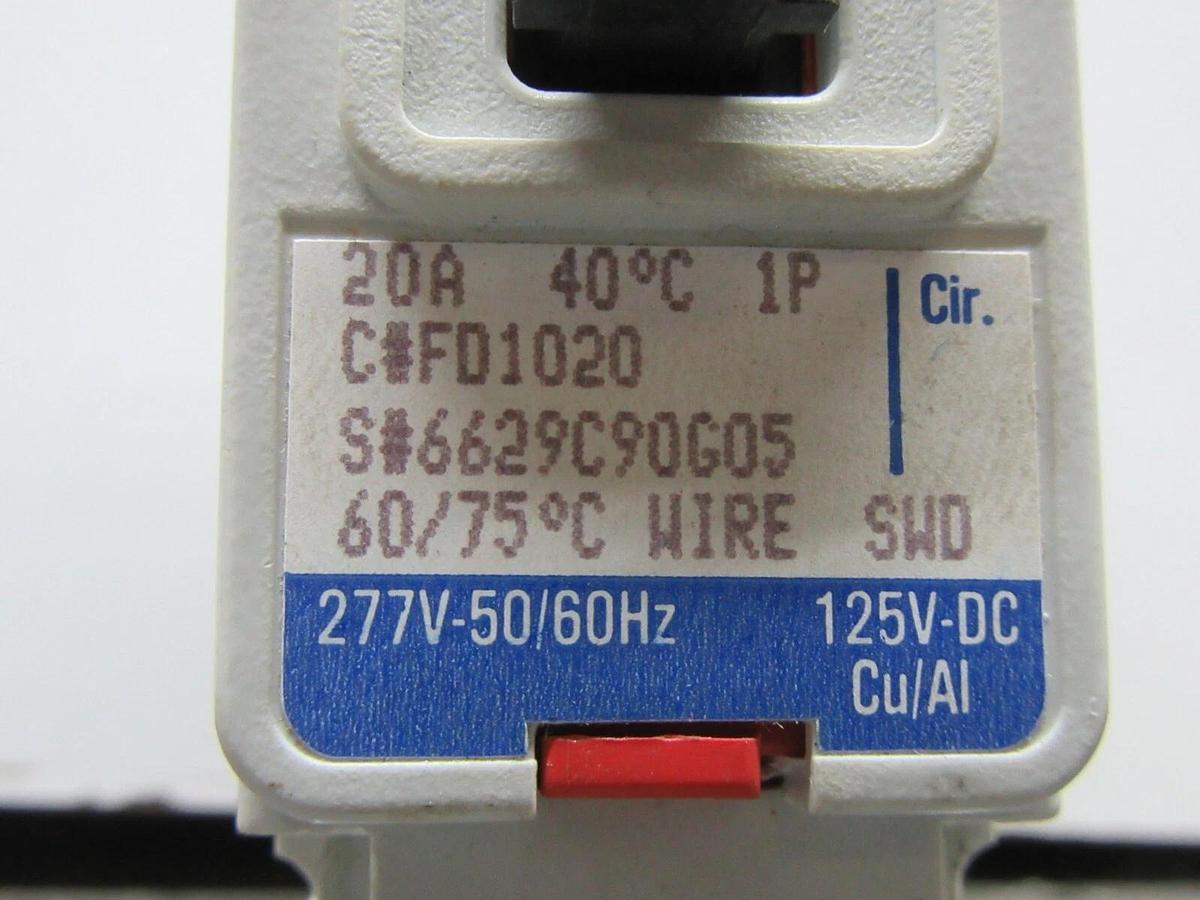 Used WESTINGHOUSE CIRCUIT BREAKER FD1020 20 AMP SINGLE POLE 480/277 VAC **WARRANTY**