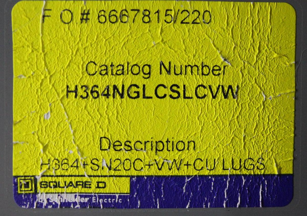 Used SQUARE D HEAVY DUTY DISCONNECT SWITCH H364N 200 AMP 600 VAC TYPE 1