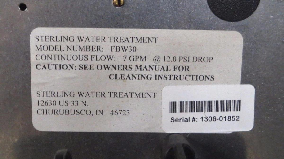 Used STERLING COMMERCIAL BACKWASHING FILTER SYSTEM 7 GPM @ 12 PSI MODEL# FBW30
