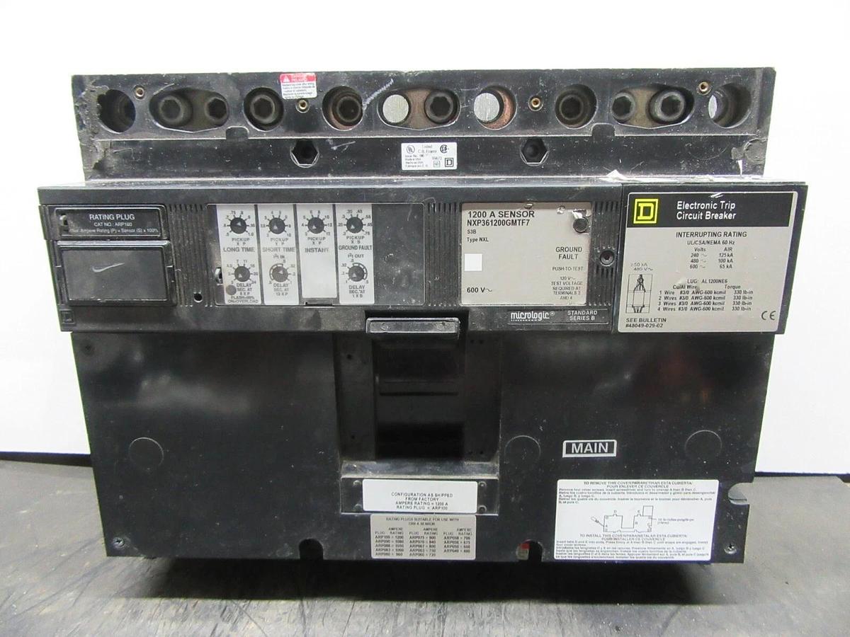 Used SQUARE D NXL BREAKER NXP361200GMTF7 1200 AMP 600 VAC W/ ARP100 MICROLOGIC LSIG