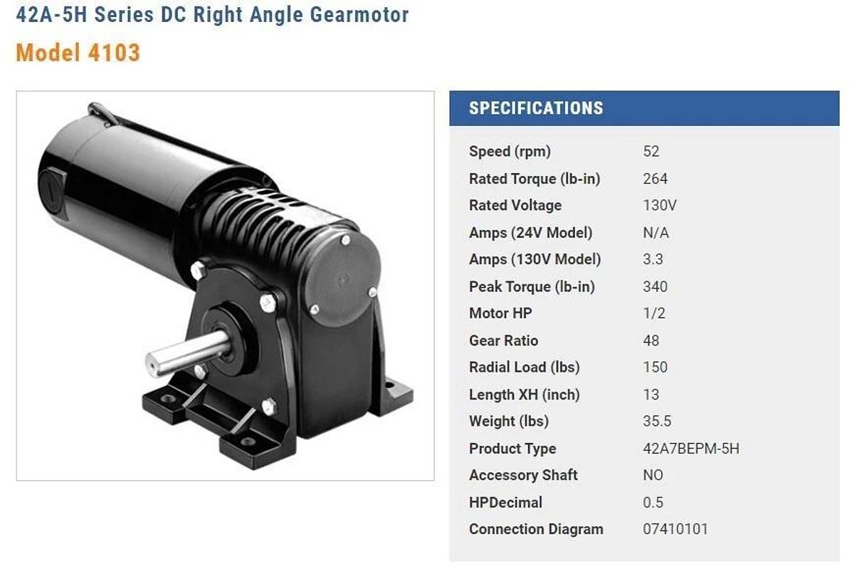 NEW SURPLUS BALDOR MOTOR 42A5BEPM-5H 4103 130 VDC 2.9 AMP 1/2 HP 52 RPM