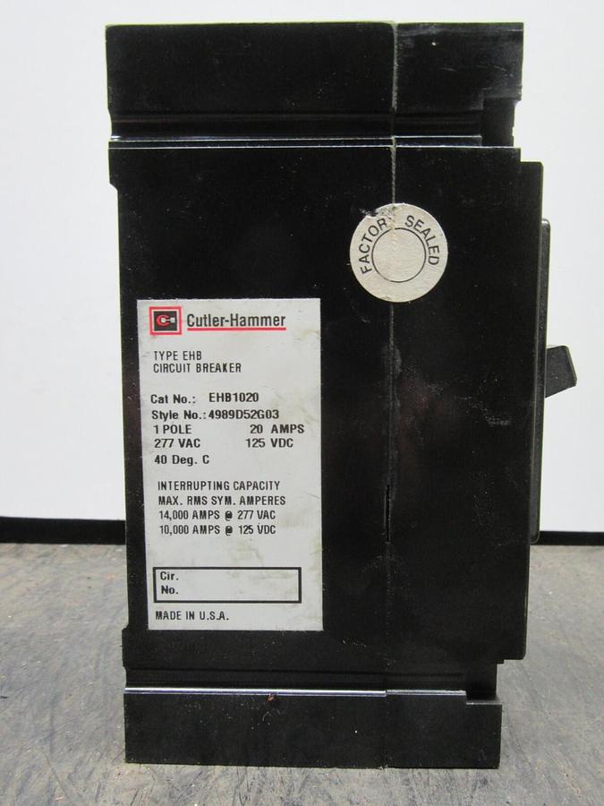 Used LOT OF 5 CUTLER HAMMER BREAKER EHD1020 1-POLE 20 AMP 277 VAC **WARRANTY**