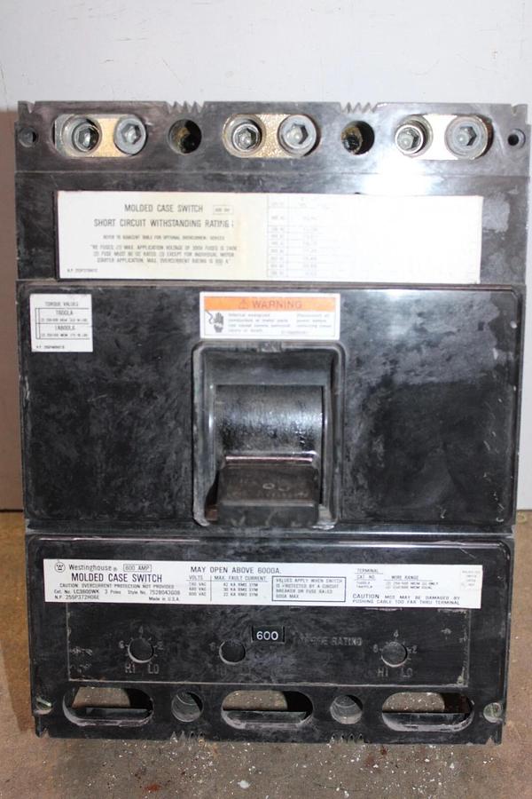 Used WESTINGHOUSE MOLDED CASE SWITCH LC3600WK 600 AMP 3-POLE 600 VAC