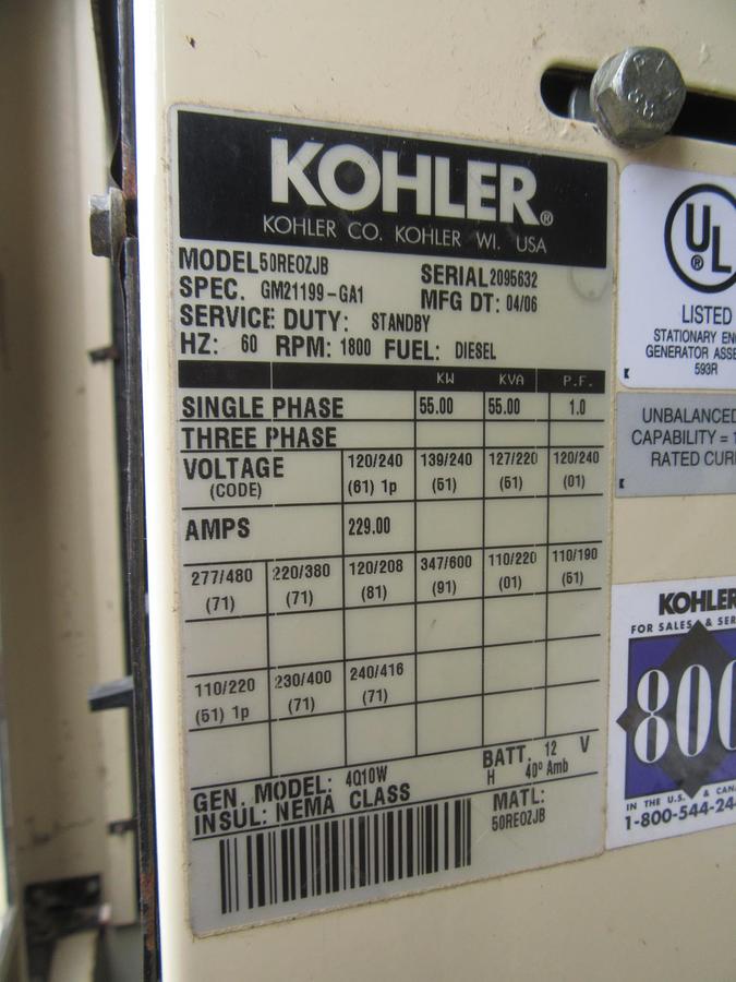 Used 50 KW DIESEL GENERATOR  KOHLER 120/240V JOHN DEERE ENCLOSED VIDEO WE SHIP 55KW