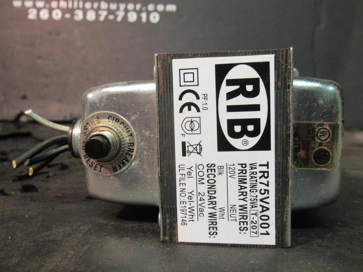 Used 0.075 (75 VA) RIB DRY CONTROL TRANSFORMER 120 VAC PRI TO 24 VAC SEC TR75VA001