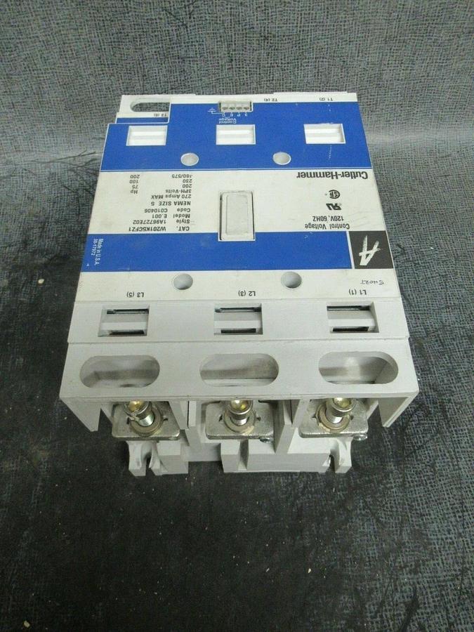 Used 270 AMP NEMA: 5 CUTLER HAMMER CONTACTOR W201K5CFZ1 200 HP 600 VAC 3 PHASE