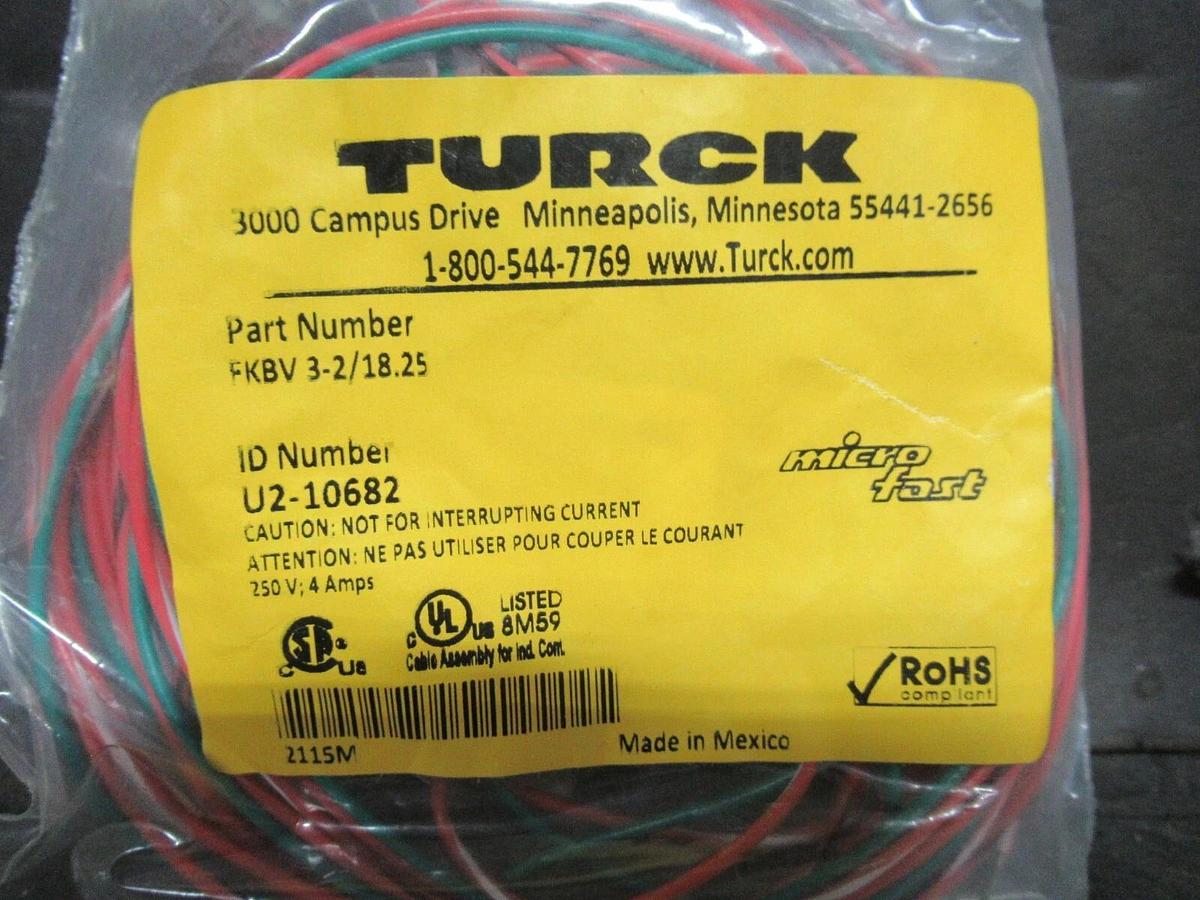 NEW IN BAG TURCK SINGLE ENDED RECEPTICLE MULTI-PIN FKBV 3-2/18.25 U2-10682