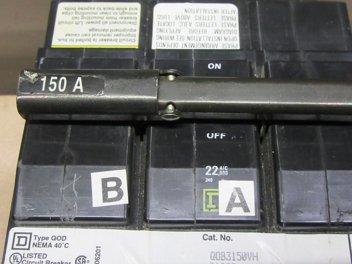 Used SQUARE D CIRCUIT BREAKER QOB3150VH 150 AMP 240 VAC 3-POLE **WARRANTY**