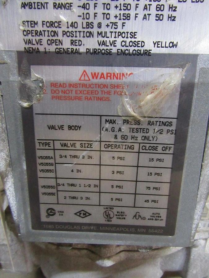 Used HONEYWELL FLUID POWER GAS VALVE V4055D-1019 110/120V GAS TRAIN 2.5"