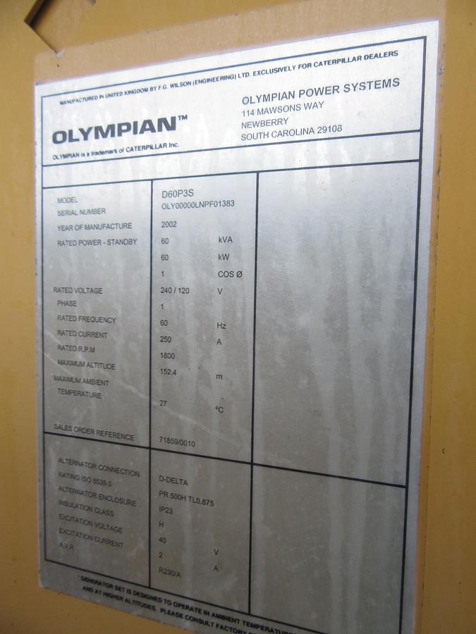 Used 60 KW DIESEL GENERATOR OLYMPIAN 120/240V CAT PERKINS 564 HRS VIDEO WE SHIP!