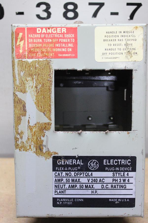 Used GENERAL ELECTRIC DFPTQL4 MOD. 4 BUSPLUG 50 AMP 240 VAC 3-PHASE 4-WIRE