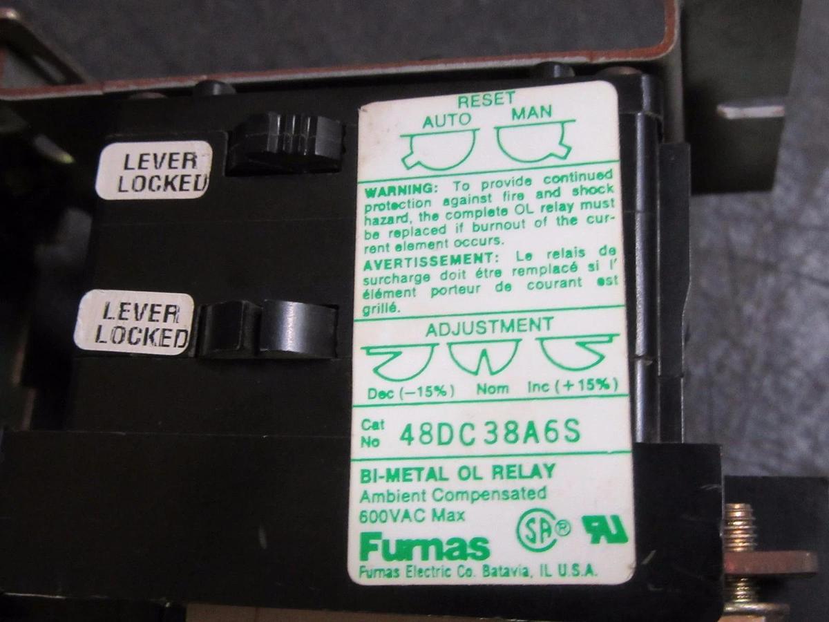 Used FURNAS STARTER 30 AMP 600V # 16BE109532A & 48DC38A6S 120/240V COIL & E49 HEATERS