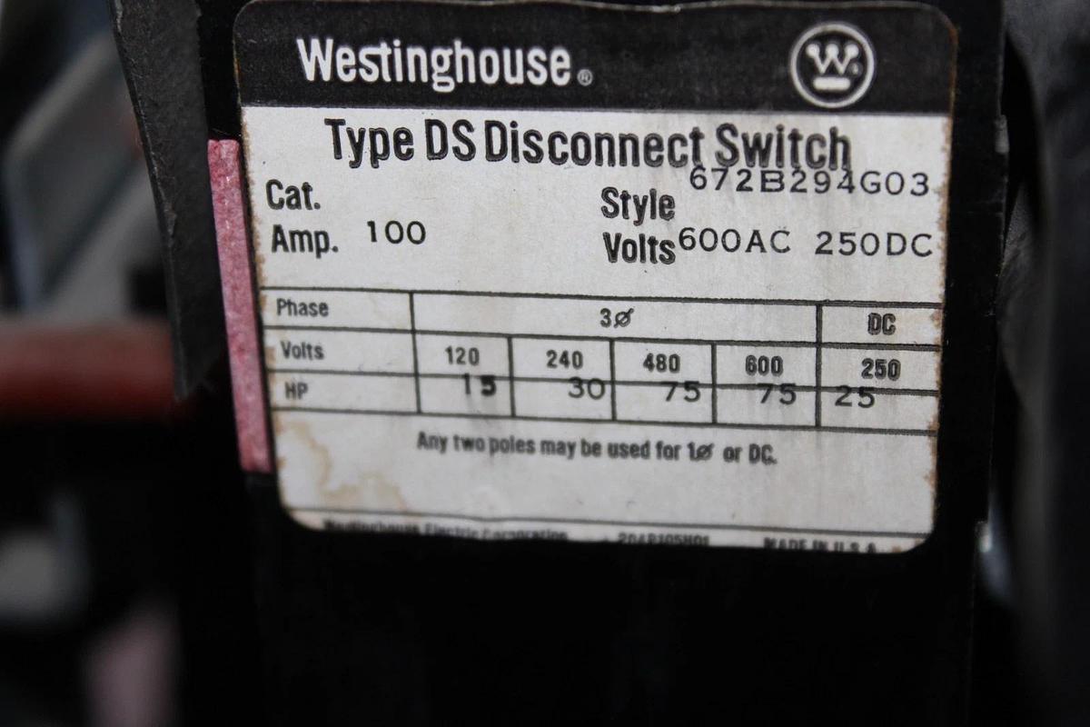 Used WESTINGHOUSE TYPE-W MCC STARTER CONTROL BUCKET 18" SIZE 3 90 AMP 600 VAC