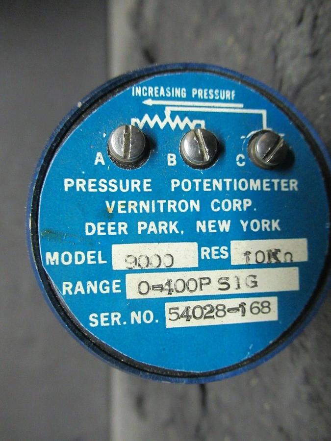 Used VERNITRON CORP PRESSURE POTENTIOMETER MODEL 9000 0-400 PSIG 10 K RESISTANCE