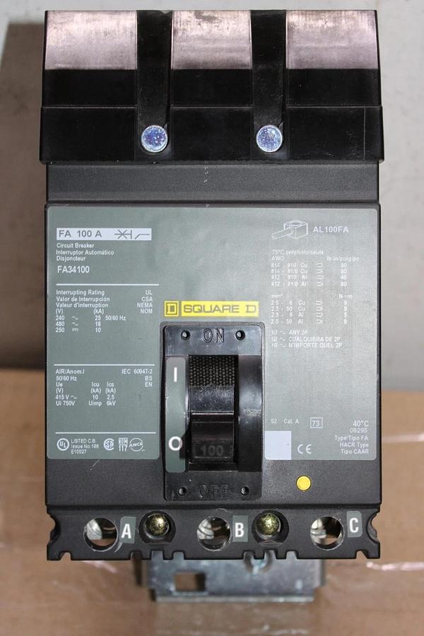 Used SQUARE D I-LINE CIRCUIT BREAKER FA34100 100 AMP 480 VOLT 3-POLE **WARRANTY**