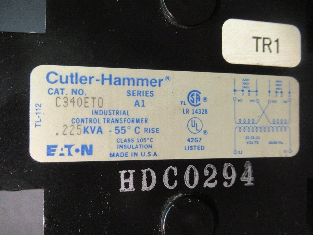 Used 0.225 KVA (225 VA) CUTLER HAMMER TRANSFORMER C340ET0 SER. A1 240/480 VAC