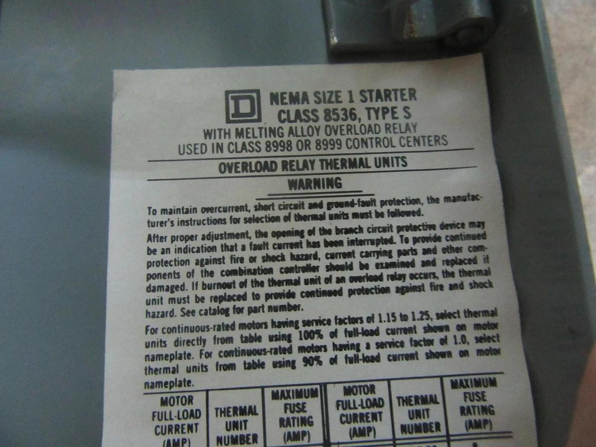 Used SQUARE D MCC FUSIBLE STARTER BUCKET 8998-NC-403 SER. B 12" MODEL: 4 NEMA 1