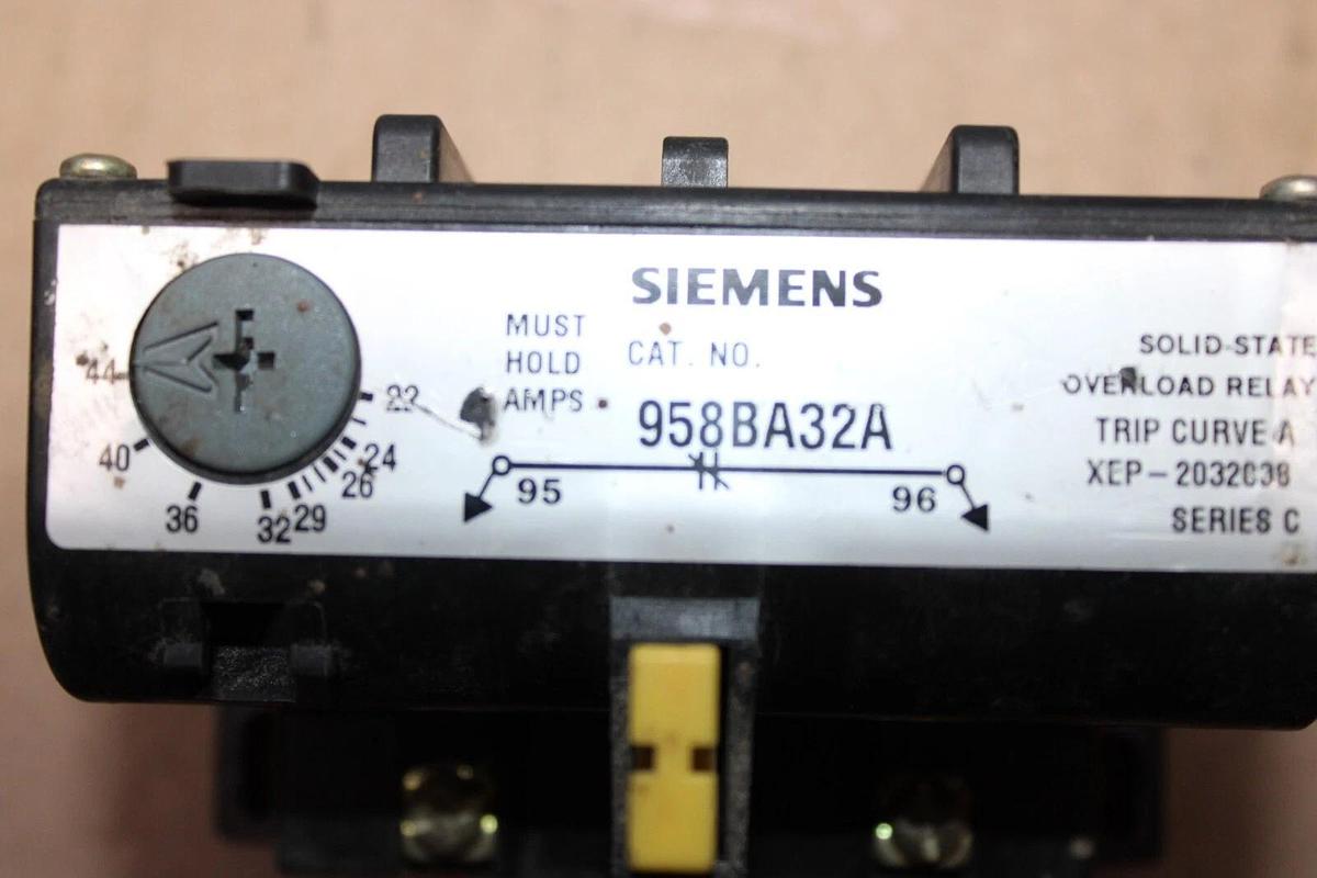 Used SIEMENS OVERLOAD RELAY 958BA32A 22-44 AMP 3-PHASE 600 VOLT **WARRANTY**