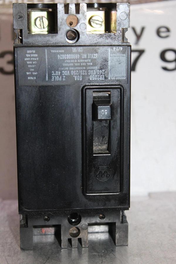 Used WESTINGHOUSE CIRCUIT BREAKER EB2050 50 AMP 2-POLE 240 VAC 4990D03G24