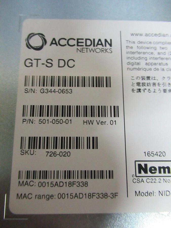 Used ACCEDIAN METRONID GT-S DC NETWORK INTERFACE 501-050-01 4-PORT *WARRANTY**