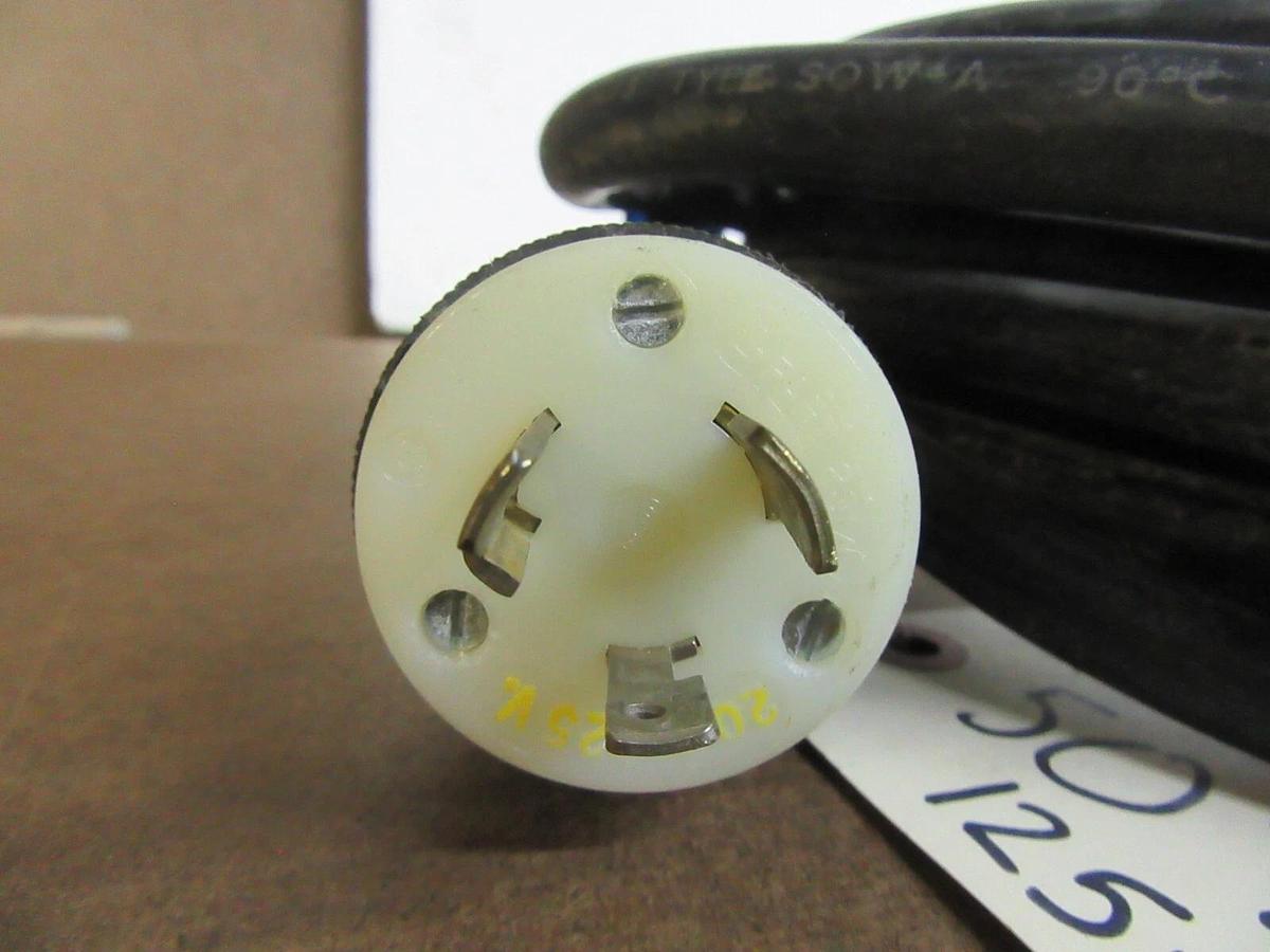 Used 50' SO 12/3 POWER CORD WIRE W/ 20 A 120 V 1 PH HUBBELL TWIST-LOCK PLUGS SOW-A