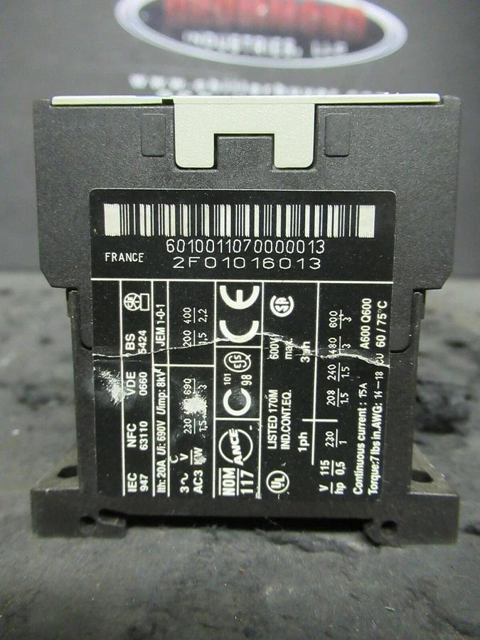 Used SQUARE D TELEMECANIQUE LC1K 0601 F7 CONTACTOR 15 AMP 600V 110V COIL LC1K0601F7