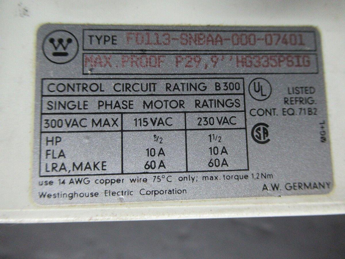 Used WESTINGHOUSE PRESSURE CONTROL GAUGE X13240074-01 / F0113-SNBAA-000-07401 300 VAC
