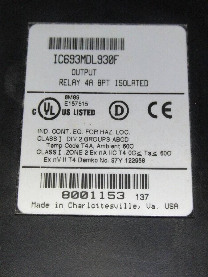 Used GE FANUC OUTPUT RELAY 4A 8PT MODULE IC693MDL930F **WARRANTY INCLUDED**