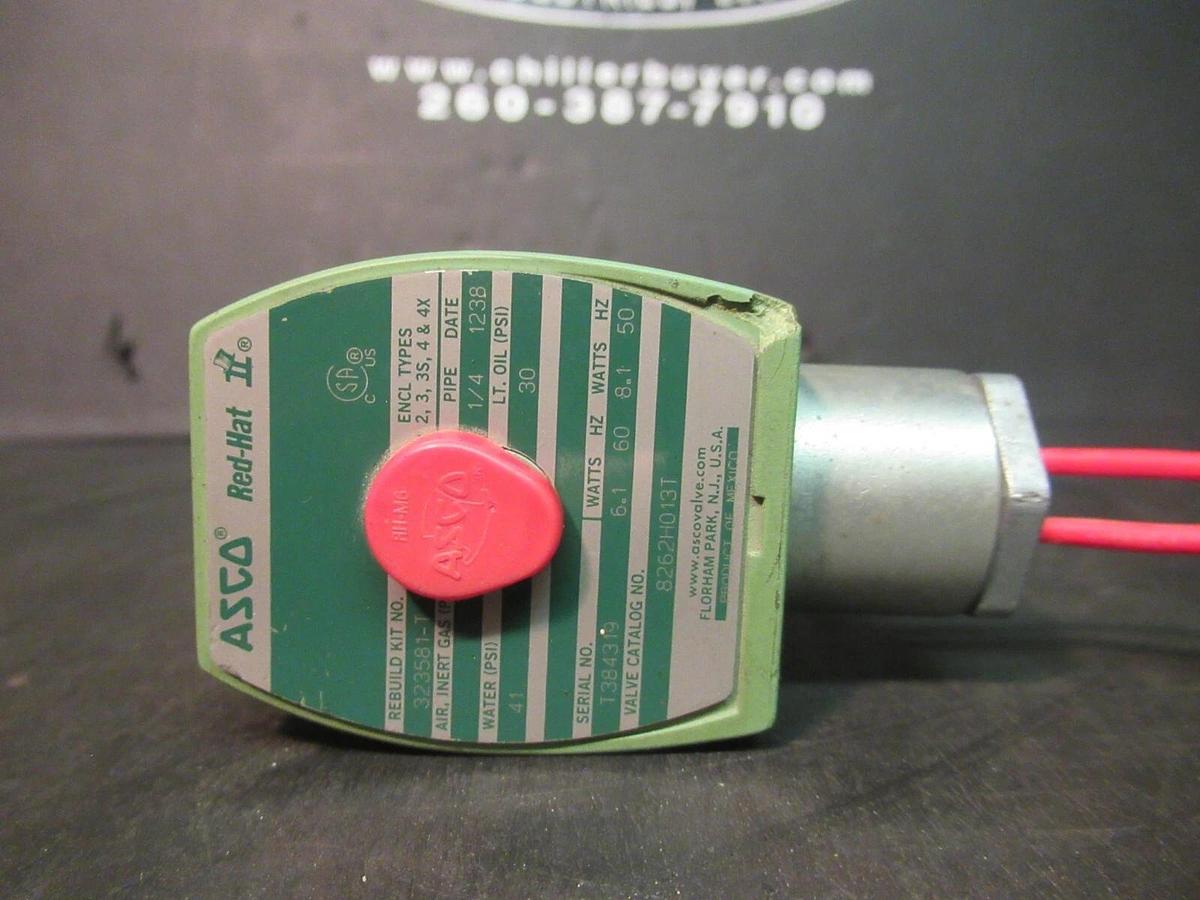 Used ASCO RED HAT SOLENOID VALVE 8262H013T 323581-T WATER: 41 PSI OIL: 30 PSI