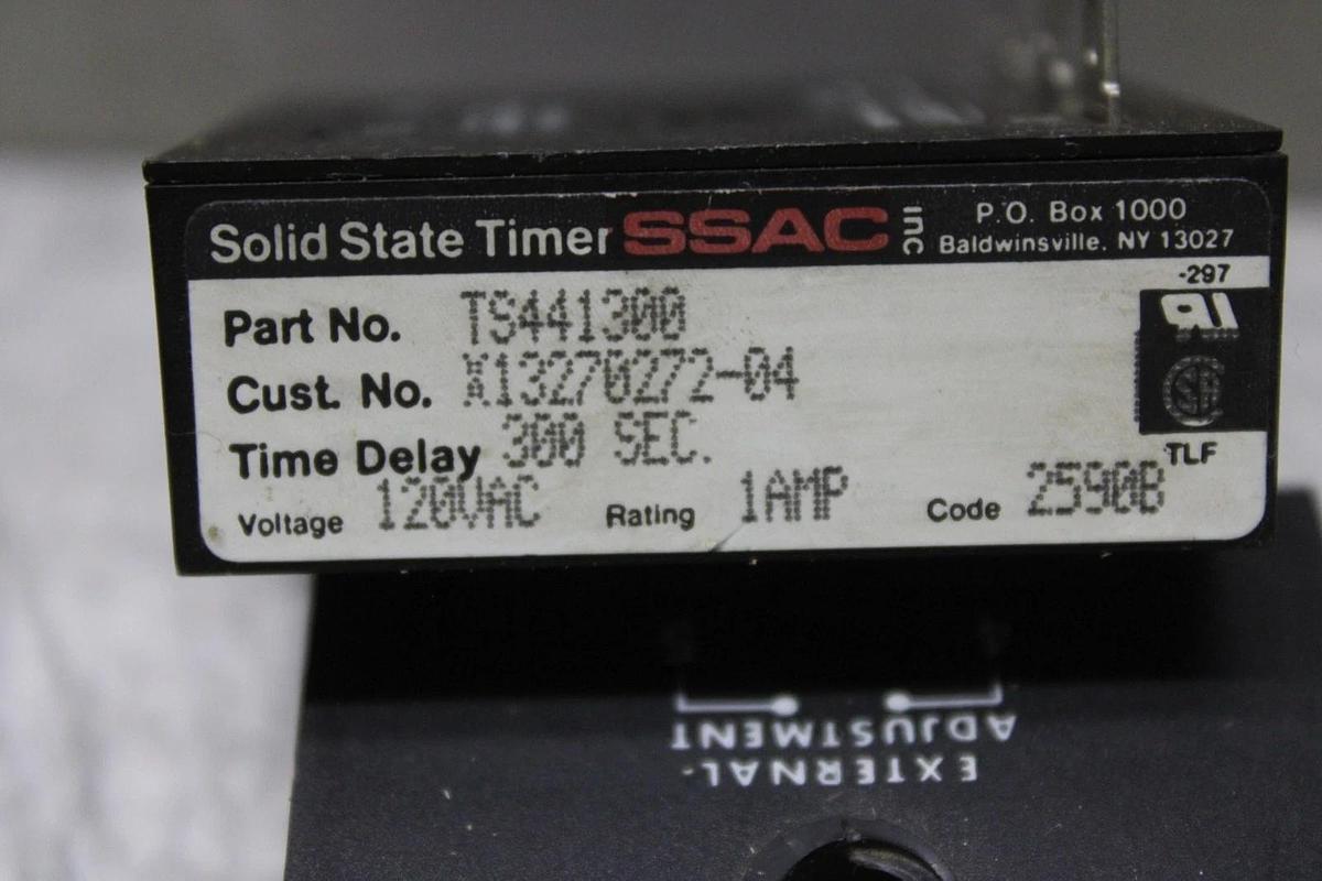 Used SSAC SOLID STATE TIMER TS441300 X13270272-04 300 SEC TIME DELAY 120 VAC 1 AMP