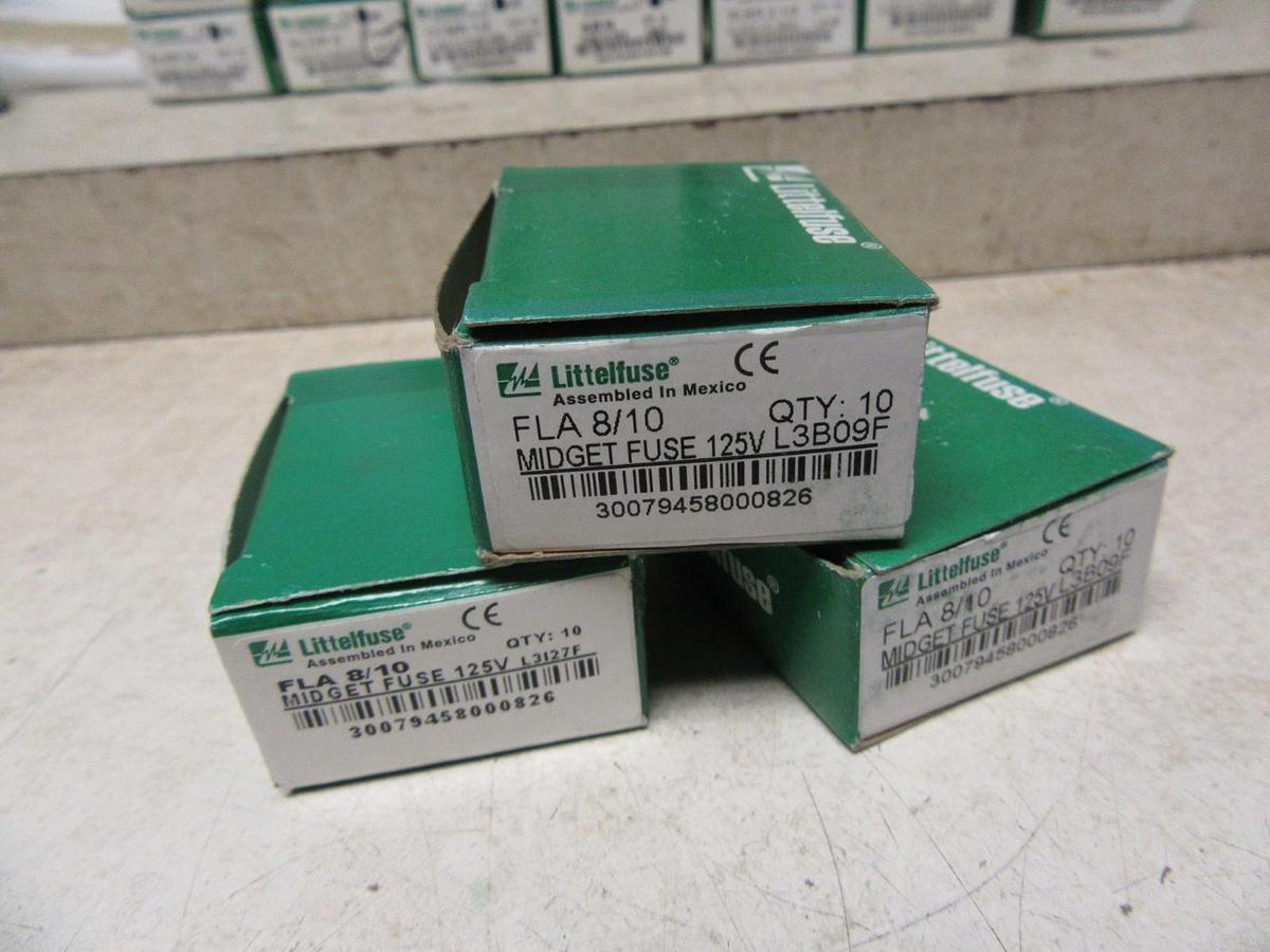 Used FLA 8/10 NEW BOX OF 10 LITTELFUSE FLA 8/10 AMP TIME DELAY NIB 125V MIDGET FUSE