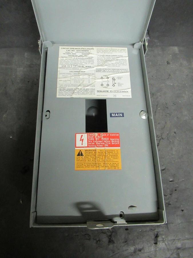 Used SQUARE D CIRCUIT BREAKER ENCLOSURE NEMA 3R 100 A MAX 120 / 240 V 1 PH QO2100NRB