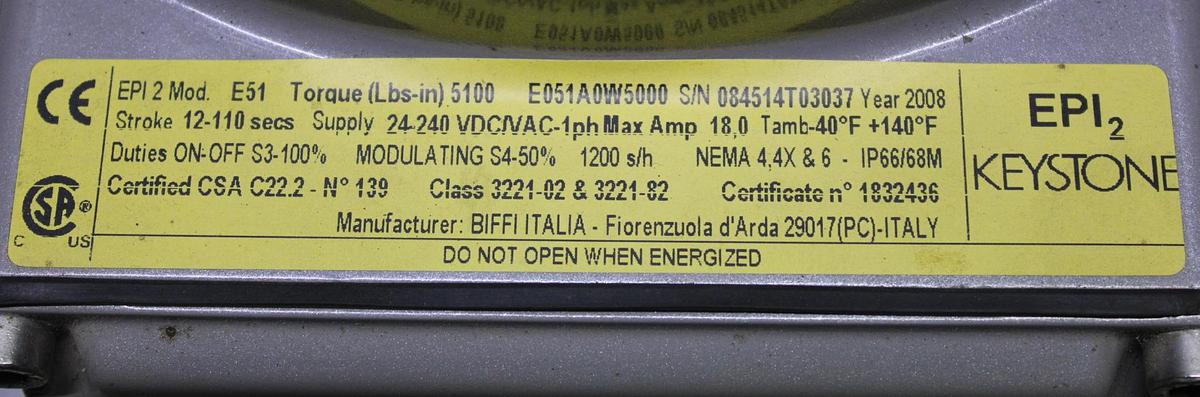 Used BARBER COLEMAN ELECTRIC ACTUATOR HF26BB024 XU-343 2.2 AMP 24 VOLT