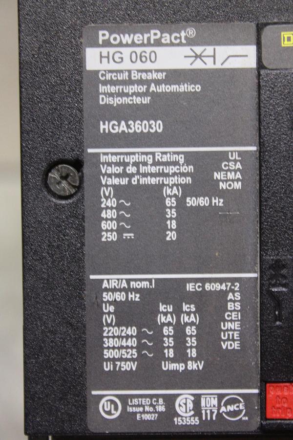 Used SQUARE D POWERPACT I-LINE CIRCUIT BREAKER BGA360340 40 AMP 600 VAC 3-POLE