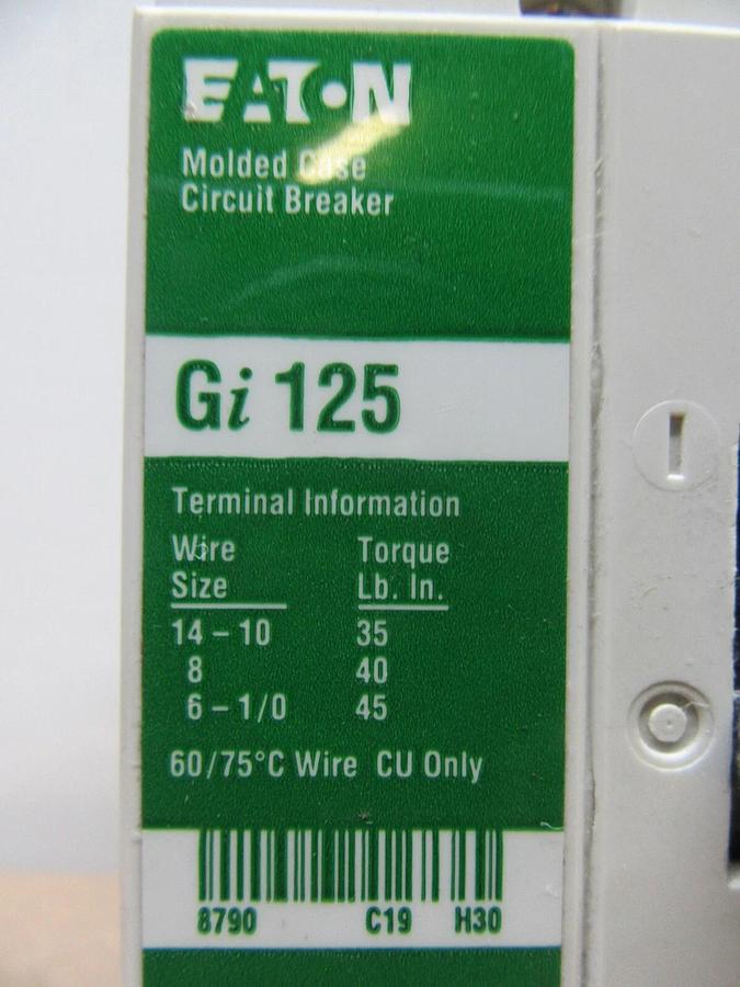 Used CUTLER HAMMER CIRUIT BREAKER GI 125 125 AMP 3-POLE 480/277 VAC **WARRANTY**