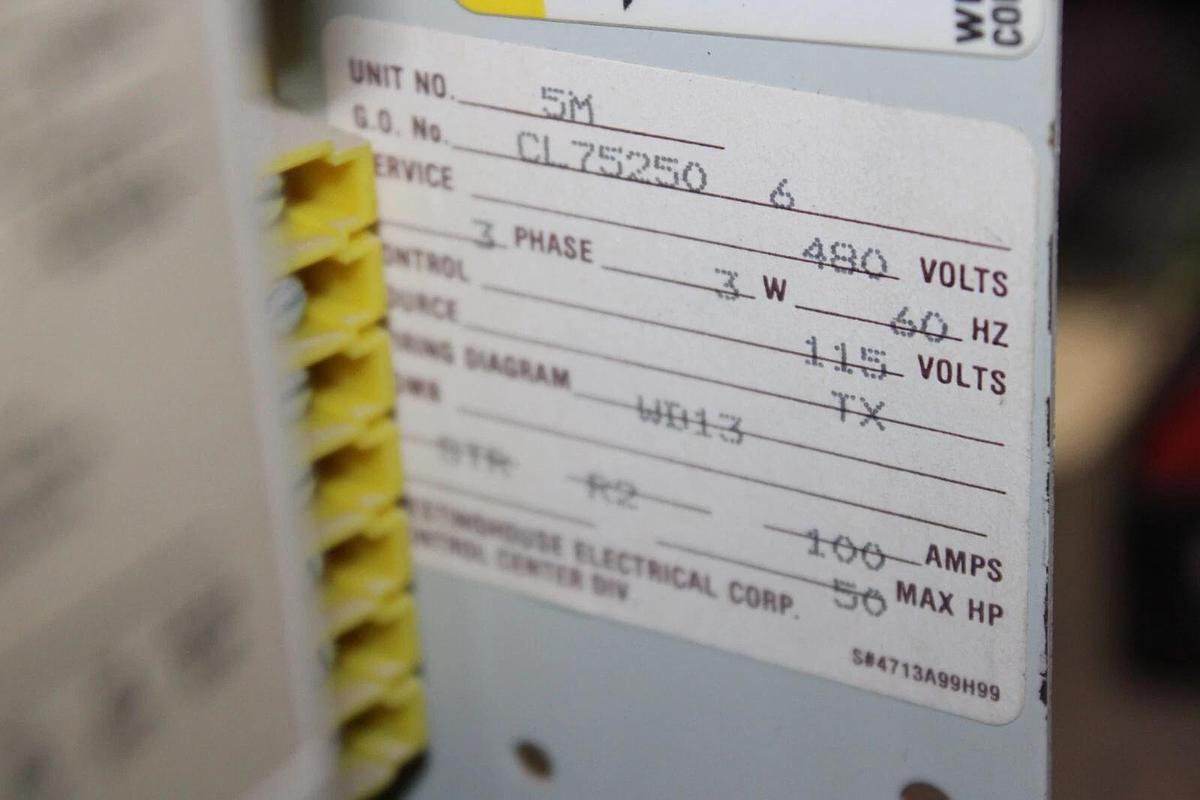 Used CUTLER HAMMER MCC STARTER BUCKET 2100 FREEDOM 24" CL75250-6 100 AMP SIZE 3