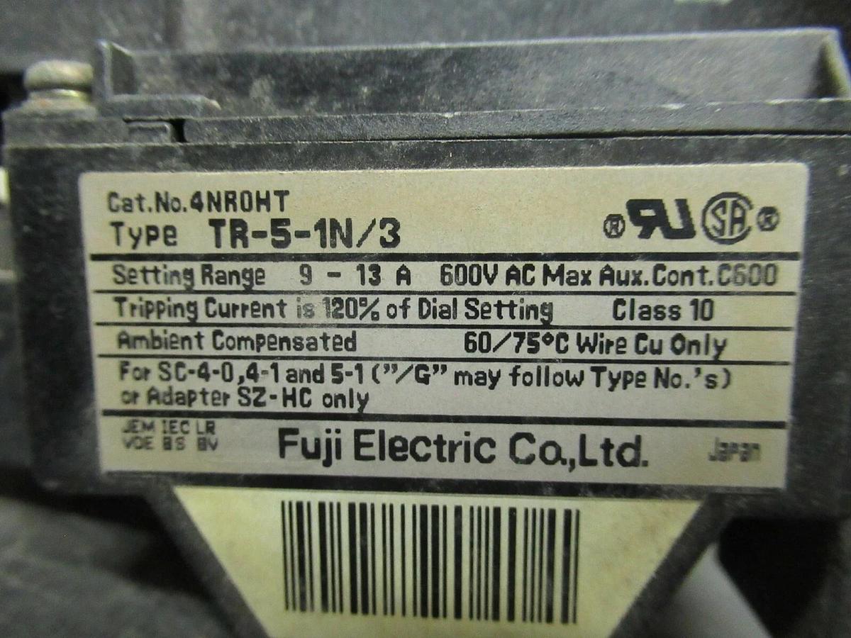 Used 9-13 AMP FUJI ELECTRIC OVERLOAD RELAY 4NR0HT / TR-5-1N/3 600 VOLTS **WARRANTY**