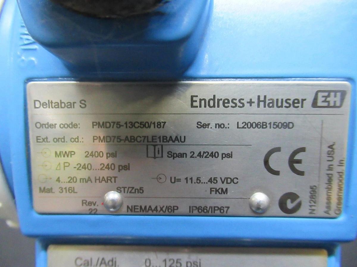 Used ENDRESS + HAUSER DELTABAR-S PRESSURE DIFFERENTIAL TRANSMITTER PMD75 2400 PSI