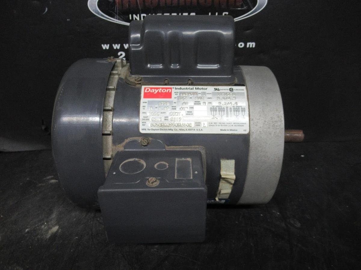 Used DAYTON MOTOR 6K942M 1 PHASE 115/230 VOLT 1.15 SF 9 AMP 1/2 HP 1725 RPM