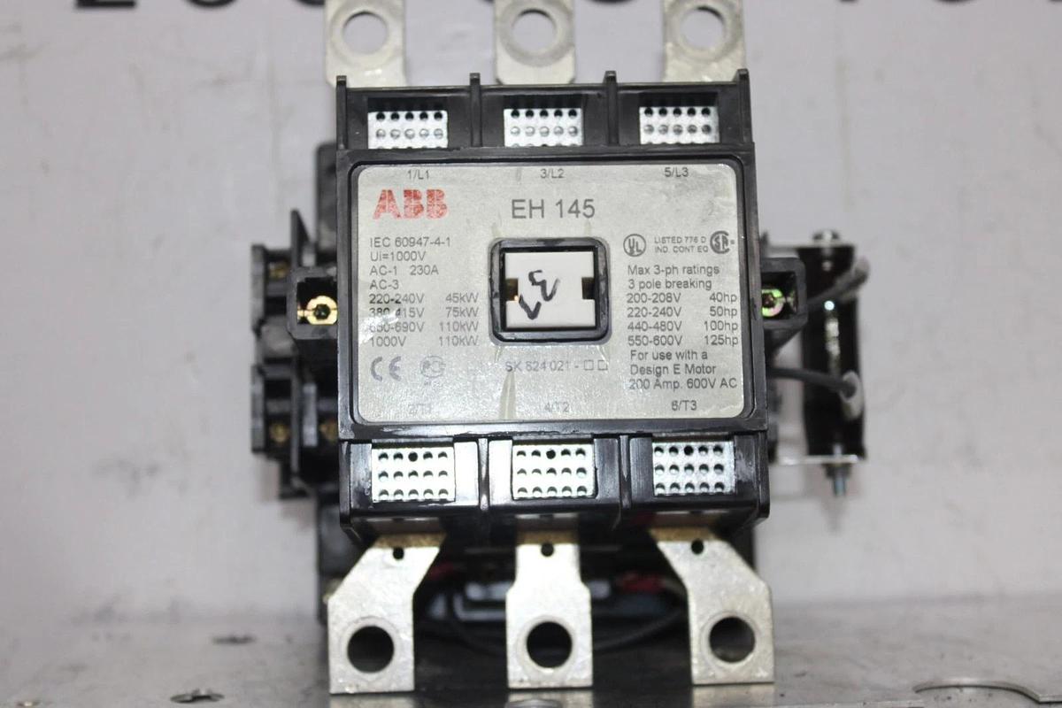 Used ABB CONTACTOR EH145 200 AMP 600 VAC 3-POLE 125 HP COIL: 24 VOLT *WARRANTY*