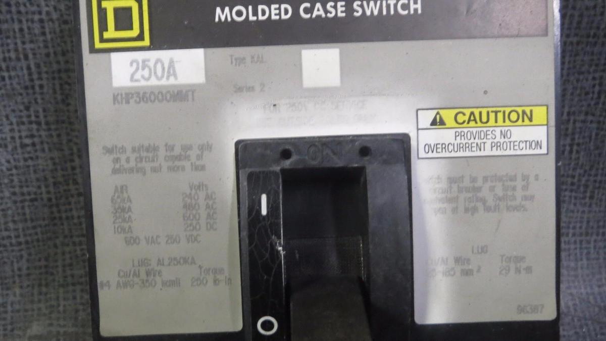 Used SQUARE D MOLDED CASE SWITCH 250 AMP 600 VAC 3 POLE CAT# KHP36000MMT