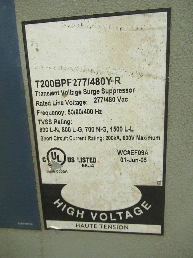 TITAN TRANSIENT VOLTAGE SURGE SUPPRESSOR T200BPF277/480Y-R 277/480 VAC 400 HZ