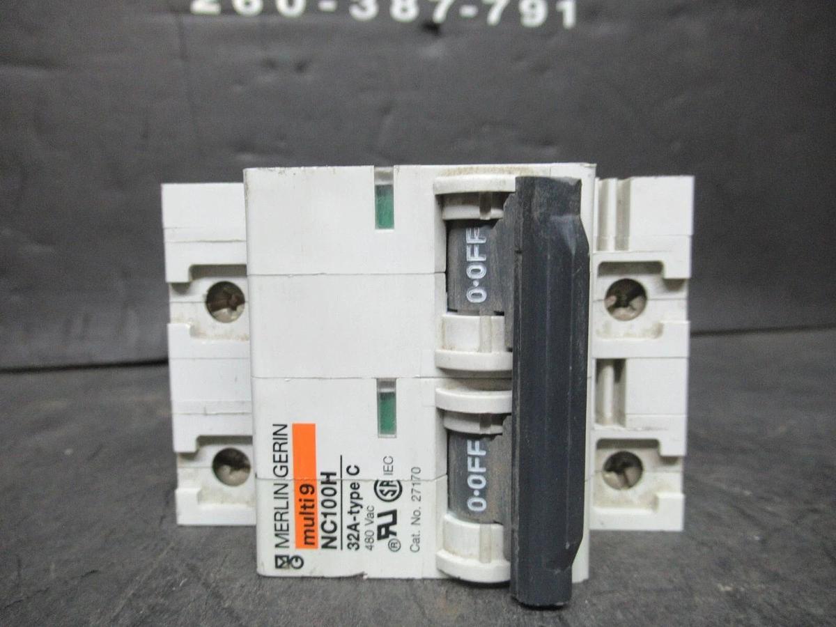 Used MERLIN GERIN THREE POLE BREAKER 27170 MULTI 9 NC100H 32A-TYPE C 480 VAC